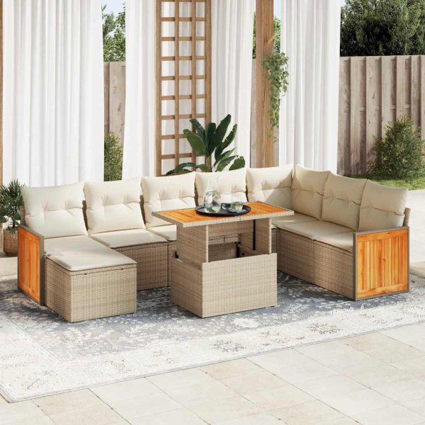 Loungeset Met Kussens Poly Rattan Acacia - Afbeelding 13