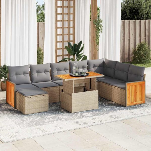 Loungeset Met Kussens Poly Rattan Acacia - Afbeelding 14