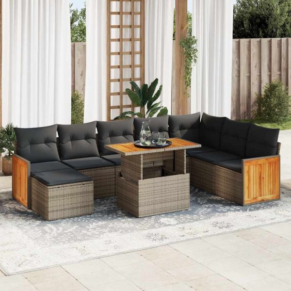 Loungeset Met Kussens Poly Rattan Acacia - Afbeelding 16