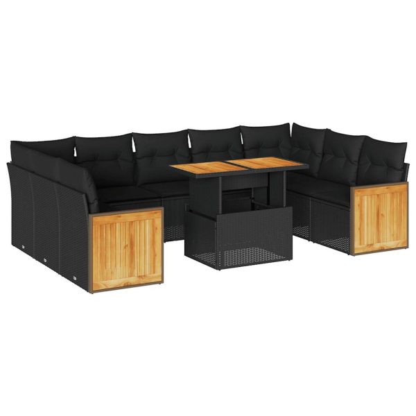 10-Delige Loungeset Met Kussens Poly Rattan Acacia - Afbeelding 2