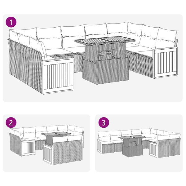 10-Delige Loungeset Met Kussens Poly Rattan Acacia - Afbeelding 11