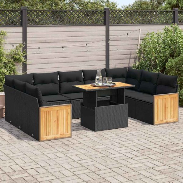 10-Delige Loungeset Met Kussens Poly Rattan Acacia