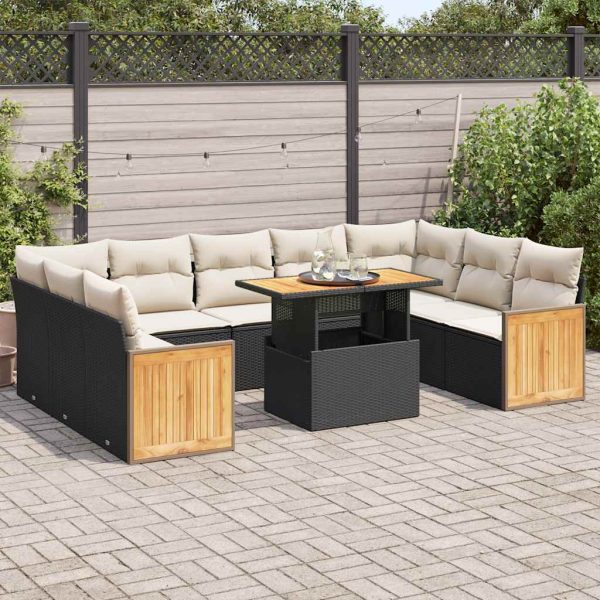 10-Delige Loungeset Met Kussens Poly Rattan Acacia - Afbeelding 14