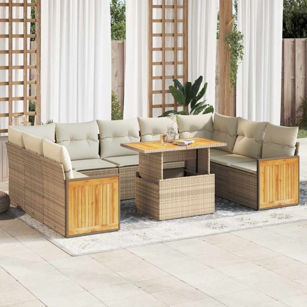 10-Delige Loungeset Met Kussens Poly Rattan Acacia - Afbeelding 13