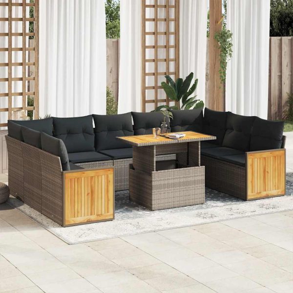 10-Delige Loungeset Met Kussens Poly Rattan Acacia - Afbeelding 16