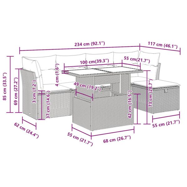 6-Delige Loungeset Met Kussens Poly Rattan - Afbeelding 11