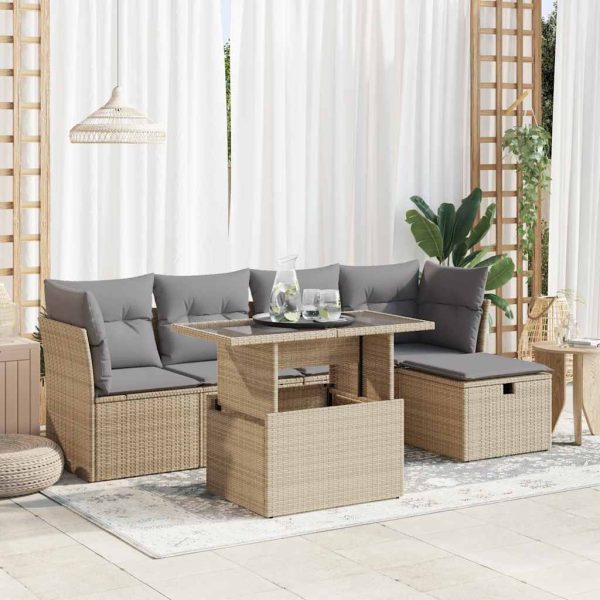 6-Delige Loungeset Met Kussens Poly Rattan - Afbeelding 13