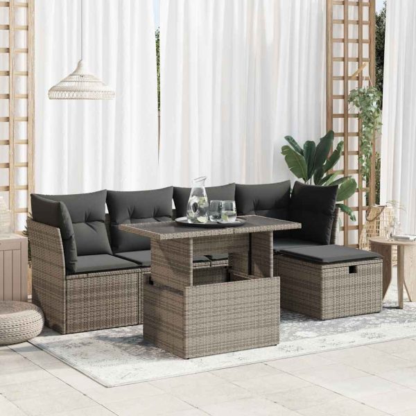 6-Delige Loungeset Met Kussens Poly Rattan - Afbeelding 14