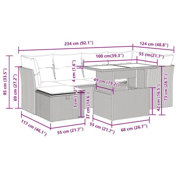 7-Delige Loungeset Met Kussens Poly Rattan - Afbeelding 11