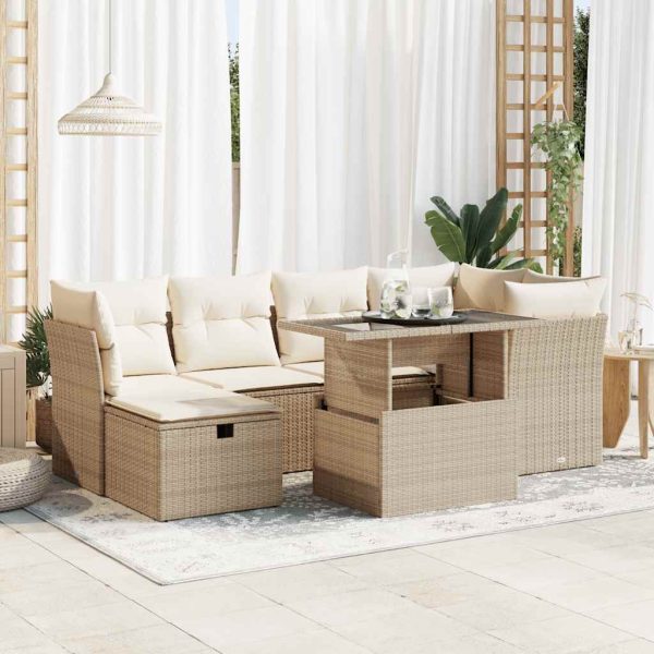 7-Delige Loungeset Met Kussens Poly Rattan - Afbeelding 13