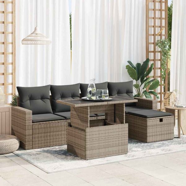 6-Delige Loungeset Met Kussens Poly Rattan - Afbeelding 13