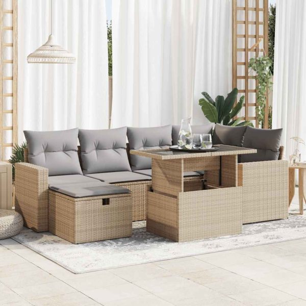 7-Delige Loungeset Met Kussens Poly Rattan - Afbeelding 13