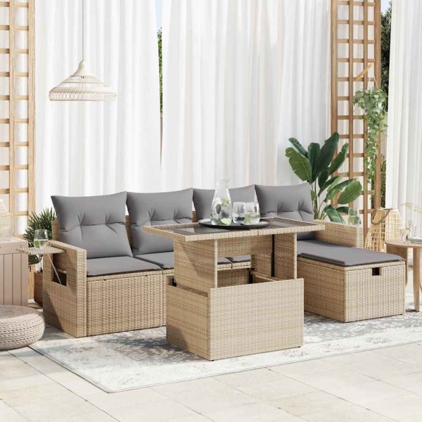 6-Delige Loungeset Met Kussens Poly Rattan - Afbeelding 14