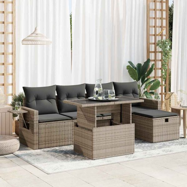 6-Delige Loungeset Met Kussens Poly Rattan - Afbeelding 13