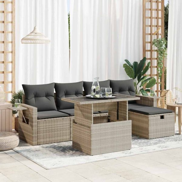 6-Delige Loungeset Met Kussens Poly Rattan - Afbeelding 16