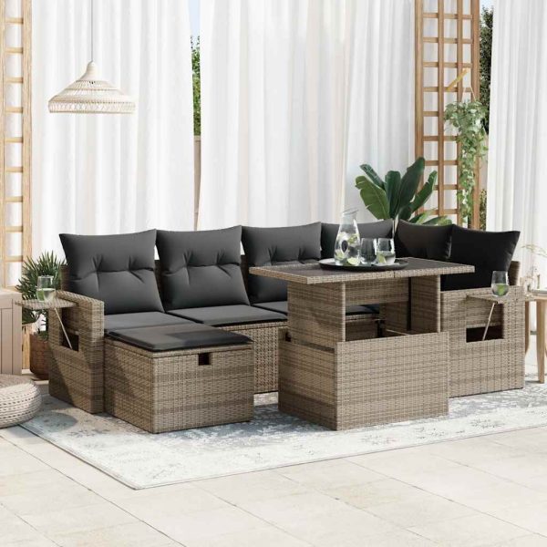 7-Delige Loungeset Met Kussens Poly Rattan - Afbeelding 13