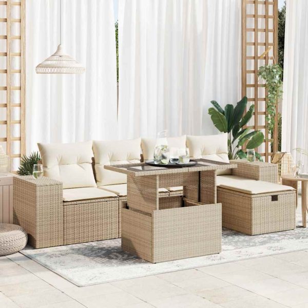 6-Delige Loungeset Met Kussens Poly Rattan - Afbeelding 13