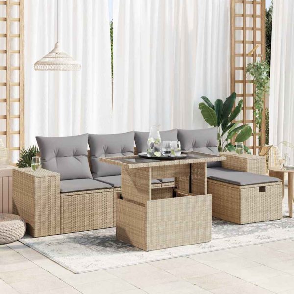 6-Delige Loungeset Met Kussens Poly Rattan - Afbeelding 15