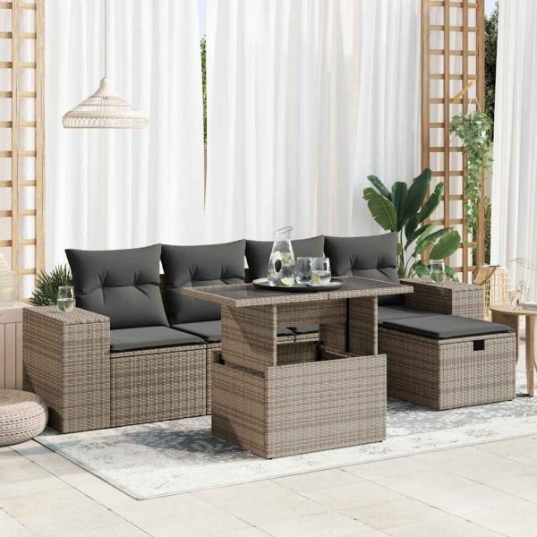 6-Delige Loungeset Met Kussens Poly Rattan - Afbeelding 14