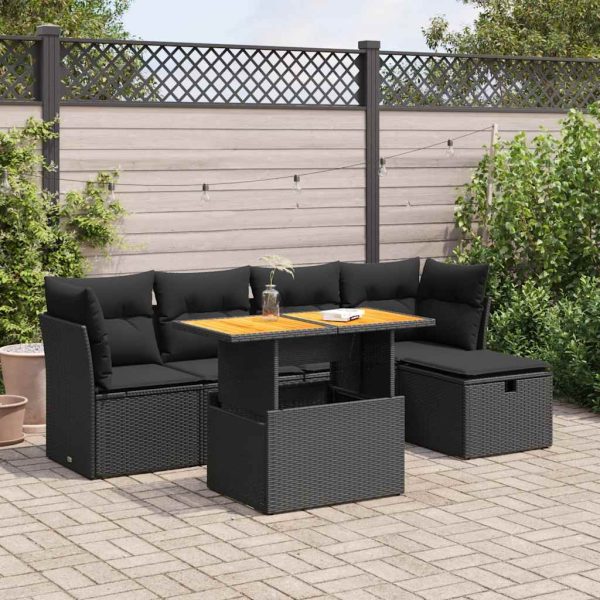 6-Delige Loungeset Met Kussens Poly Rattan Acacia