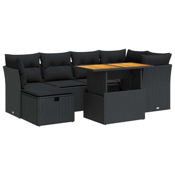 7-Delige Loungeset Met Kussens Poly Rattan Acacia - Afbeelding 2