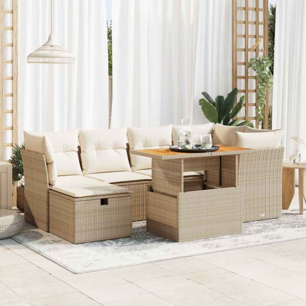 7-Delige Loungeset Met Kussens Poly Rattan Acacia - Afbeelding 16