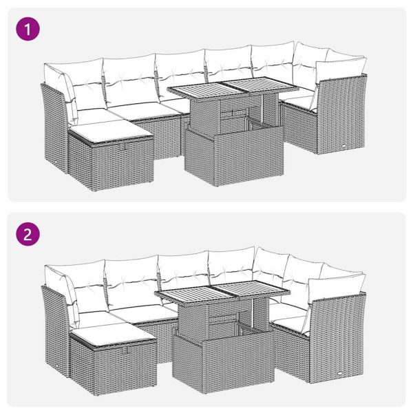 8-Delige Loungeset Met Kussens Poly Rattan Acacia - Afbeelding 7