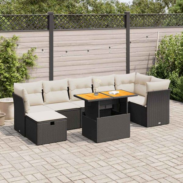 8-Delige Loungeset Met Kussens Poly Rattan Acacia - Afbeelding 15