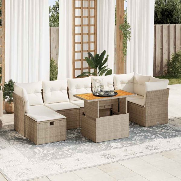 8-Delige Loungeset Met Kussens Poly Rattan Acacia - Afbeelding 13