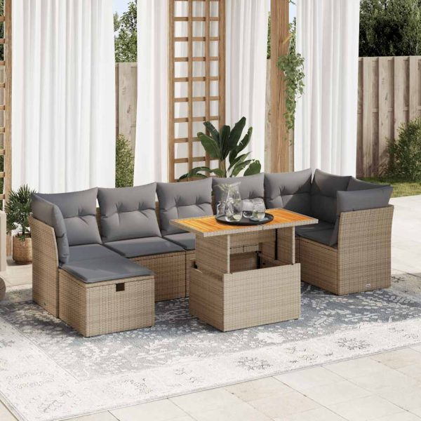 8-Delige Loungeset Met Kussens Poly Rattan Acacia - Afbeelding 14