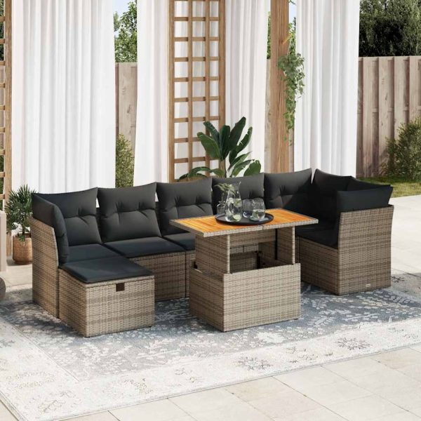 8-Delige Loungeset Met Kussens Poly Rattan Acacia - Afbeelding 16