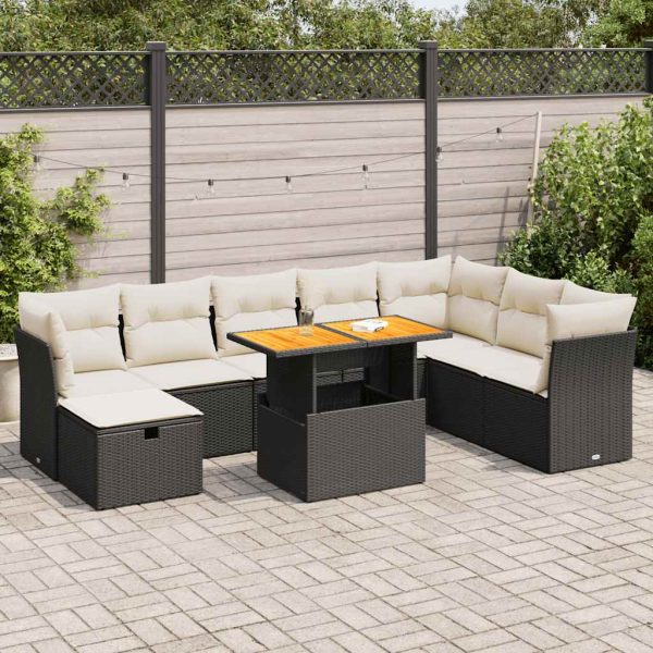 9-Delige Loungeset Met Kussens Poly Rattan Acacia - Afbeelding 16