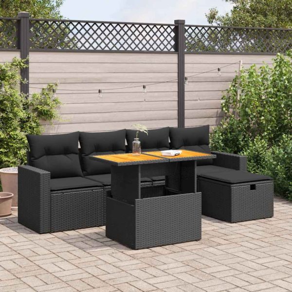 6-Delige Loungeset Met Kussens Poly Rattan Acacia