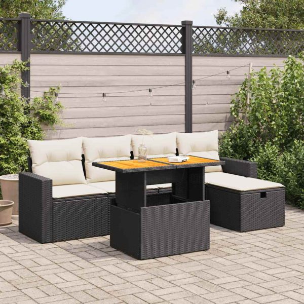 6-Delige Loungeset Met Kussens Poly Rattan Acacia - Afbeelding 13