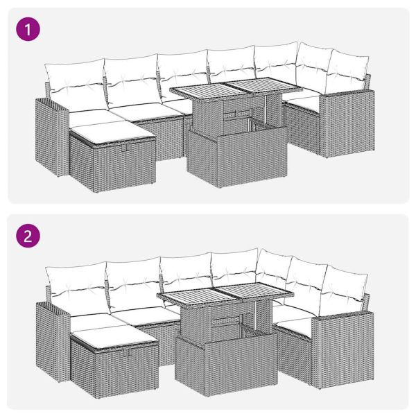 5-Delige Loungeset Met Kussens Poly Rattan Acacia - Afbeelding 8