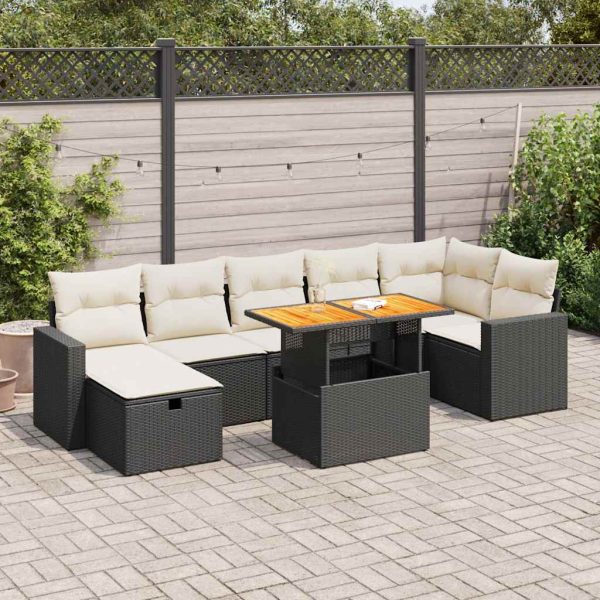 5-Delige Loungeset Met Kussens Poly Rattan Acacia - Afbeelding 14