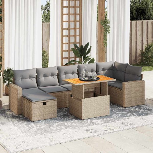 5-Delige Loungeset Met Kussens Poly Rattan Acacia - Afbeelding 16