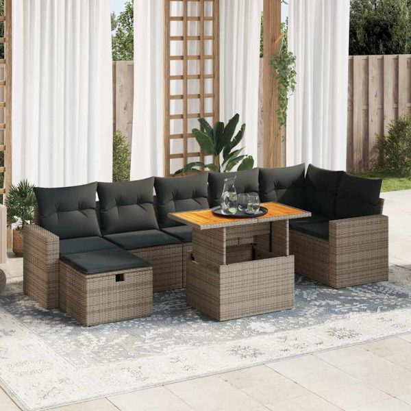 5-Delige Loungeset Met Kussens Poly Rattan Acacia - Afbeelding 13