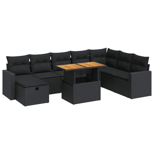 9-Delige Loungeset Met Kussens Poly Rattan Acacia - Afbeelding 2