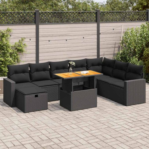 9-Delige Loungeset Met Kussens Poly Rattan Acacia