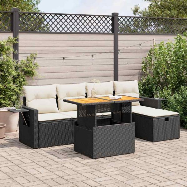 6-Delige Loungeset Met Kussens Poly Rattan Acacia - Afbeelding 14