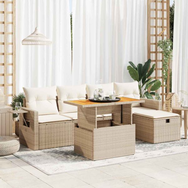 6-Delige Loungeset Met Kussens Poly Rattan Acacia - Afbeelding 16