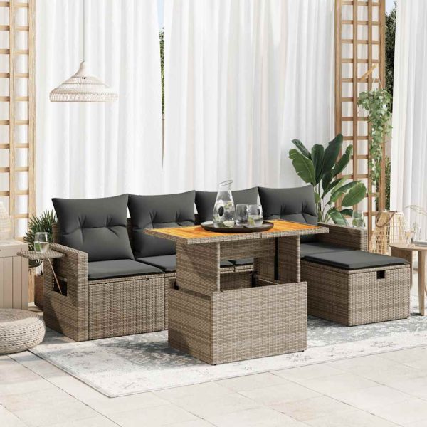 6-Delige Loungeset Met Kussens Poly Rattan Acacia - Afbeelding 15