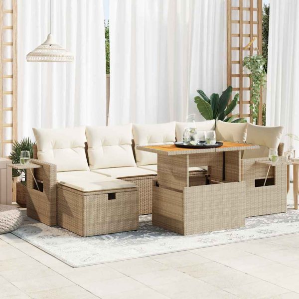 Loungeset Met Kussens Poly Rattan Acacia - Afbeelding 13