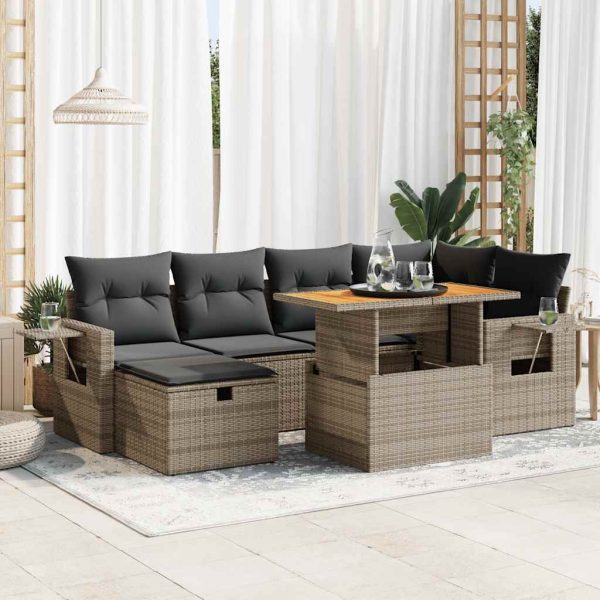 Loungeset Met Kussens Poly Rattan Acacia - Afbeelding 16