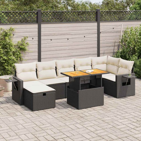 Loungeset Met Kussens Poly Rattan Acacia - Afbeelding 13