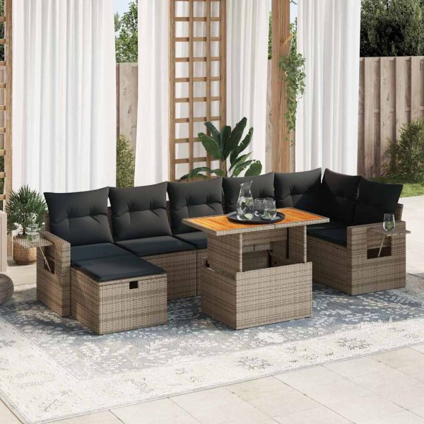 Loungeset Met Kussens Poly Rattan Acacia - Afbeelding 14