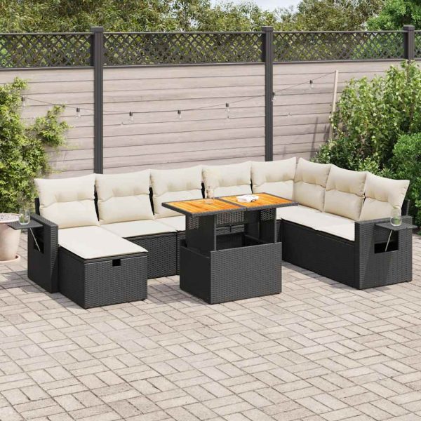 9-Delige Loungeset Met Kussens Poly Rattan Acacia - Afbeelding 14