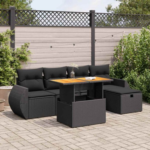 6-Delige Loungeset Met Kussens Poly Rattan Acacia