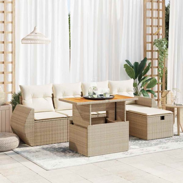 6-Delige Loungeset Met Kussens Poly Rattan Acacia - Afbeelding 13